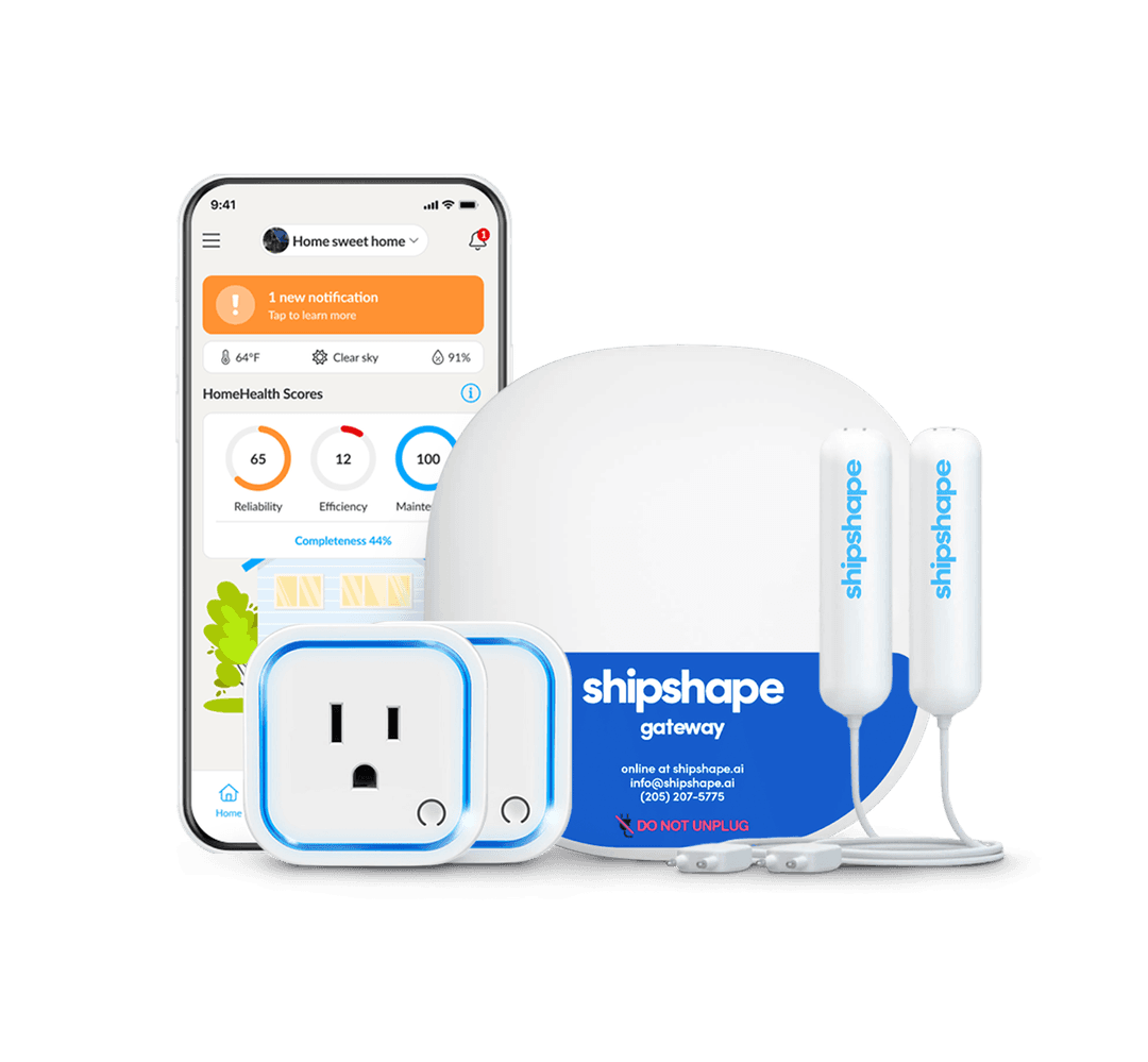 Shipshape Smart Monitoring Kit — gateway, sensors, smart switch, and water leak sensor